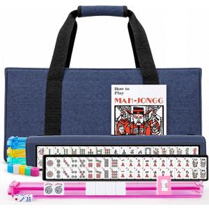 American Mahjong Tile Set 4 Players with Blue Carrying Bag, 166 White Tiles, 4 Colors All-in-One Racks and Pushers, Travel Mahjong Set American 2026 Mah Jongg Sets/ Mah Jong Tiles/ Majong/ Majiang