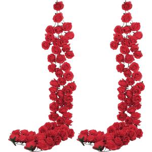 2 Pcs Red Artificial Rose Vine Hanging Faux Flowers Garland for Wedding Anniversary Birthday Party Background Arch Garden Home Wall Room Decor