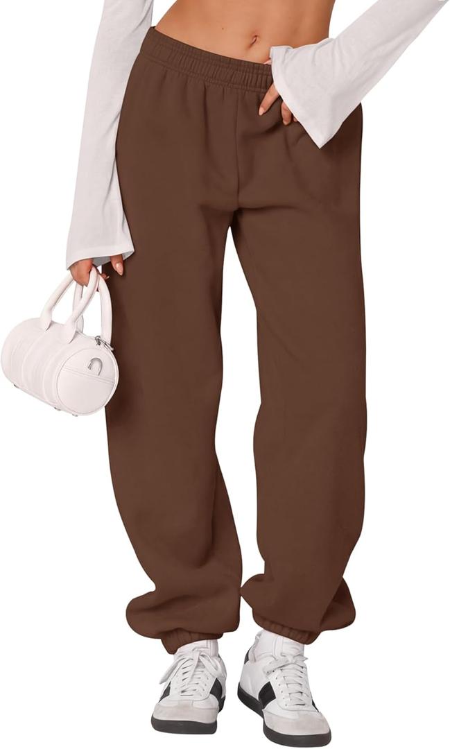 LOMON Sweatpants Women Fleece Joggers Wide Leg Sweat Pants Baggy Gym Sweatpant Winter Spring Drawstring Clothes with Pockets (Brown, S)