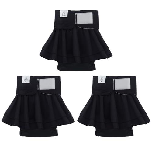 CuteBone Female Dog Diapers with Skirts 3 Pack Reusable Puppy Dresses Pants for Heat Cycle Period (Black,Small)