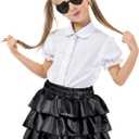 Girls Metallic Skirt, Shiny Girls Dance Skirt Ruffle Skirt Girls Glitter Gymnastics Skirt with Sunglasses (4-5T, Black)