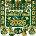 2026 Graduation Decorations - Green Congrats Grad Party Supplies include Card Box, Backdrop, Banner and Balloons for Class of 2026 Decorations Set