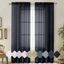 Lecloud Sheer Curtains Black 84 Inches Long 2 Panels Set for Bedroom Living Room, Light Filtering Transparent Voile Window Treatments Sheers, Modern Airy Lightweight Window Panels, Total Wide 84" Inch