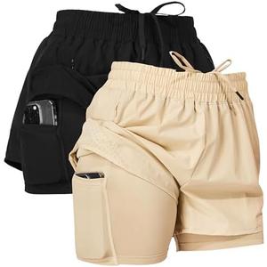 Ultra Performance Gym Shorts Women Pack of 2, Nylon Compression Workout Shorts Women with Liner Size M