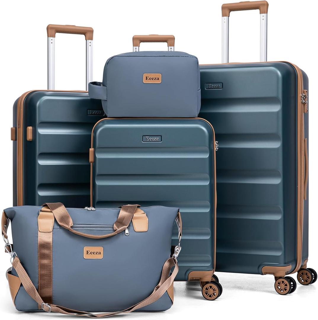 Luggage Sets 5 Piece, Suitcases with Wheels,ABS Hard Case Luggage with TSA Lock Spinner Wheels,Carry On Luggage Set (20/24/28 Inch) IceBlue