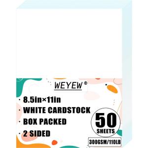 50 Sheets 110lb White Cardstock, 8.5" x 11", Heavyweight Bright White Paper Greeting Cards DIY Craft Card Making, 110LB Cover 300 GSM