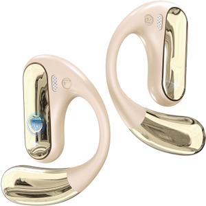 Open Ear Bluetooth 5.4 Earbuds, 2025 Wireless Headphones Sport Over Earphones Built-in Mic with Ear Hooks 50H Playtime Ear Buds LED Display Charging Case, Waterproof Design for Running Fitness, Khaki