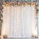 10ft White Backdrop Curtains with Lights String for Wedding Polyester Photo Backdrop Drapes Wrinkle Free White Curtains Backdrop for Birthday Parties Reception Baby Shower Ceremony-5 x 10ft x 2P