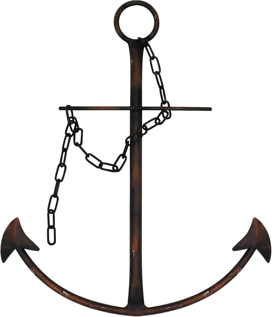 Nautical Anchor Wall Decor, Antique Metal Anchor Art Wall Decor With Chain for Bedroom Living Room Dorm Home/13" Antique Anchor with Chain Wall Decor, Antique Metal Anchor Farmhouse Decor (Vintage) (Black)