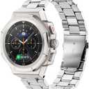 Case with Band for Samsung Galaxy Watch 8 Classic 46mm, Luxury Metal Face Cover with Tactical Stainless Steel Strap Military Protection for Men, Titanium