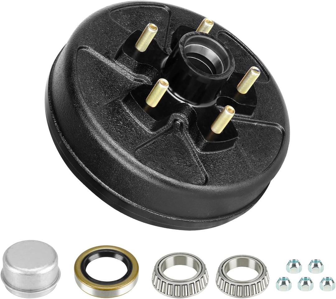 SEHNSUCHT Trailer Brake Drum Kit, 5 Hole on 5" Bolt Circle Brake Drum for 3500 lb Axles, Replacement 10” Brake Hub Drum Assembly for Trailer, Semi Truck and Rvs