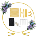 8FT Round Arch Backdrop Stand, Gold Circle Balloon Arch Frame Stand Heavy Duty Wedding Arches with Upgrade base for Ceremony Birthday Party Anniversary Bridal Graduation Decoration