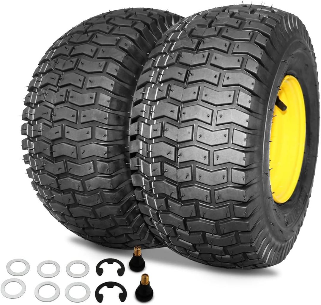 MAXROLLORS (2 Pack) 15x6.00-6 Tubeless Front Tire and Wheel, 3/4" Bearings, 3" Offset Hub, 4-Ply, Compatible with 100 and 300 Series John Deere Riding Mowers
