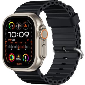 DaQin Ocean Band for Apple Watch Ultra 3/2/1 49mm, Series 11 10 46mm, Series 9/8/7 45mm, SE3/SE2/SE/Series 6/5/4 44mm, Series 3 42mm, Sport Silicone Breathable Waterproof Strap for iWatch Bands Men (Black)