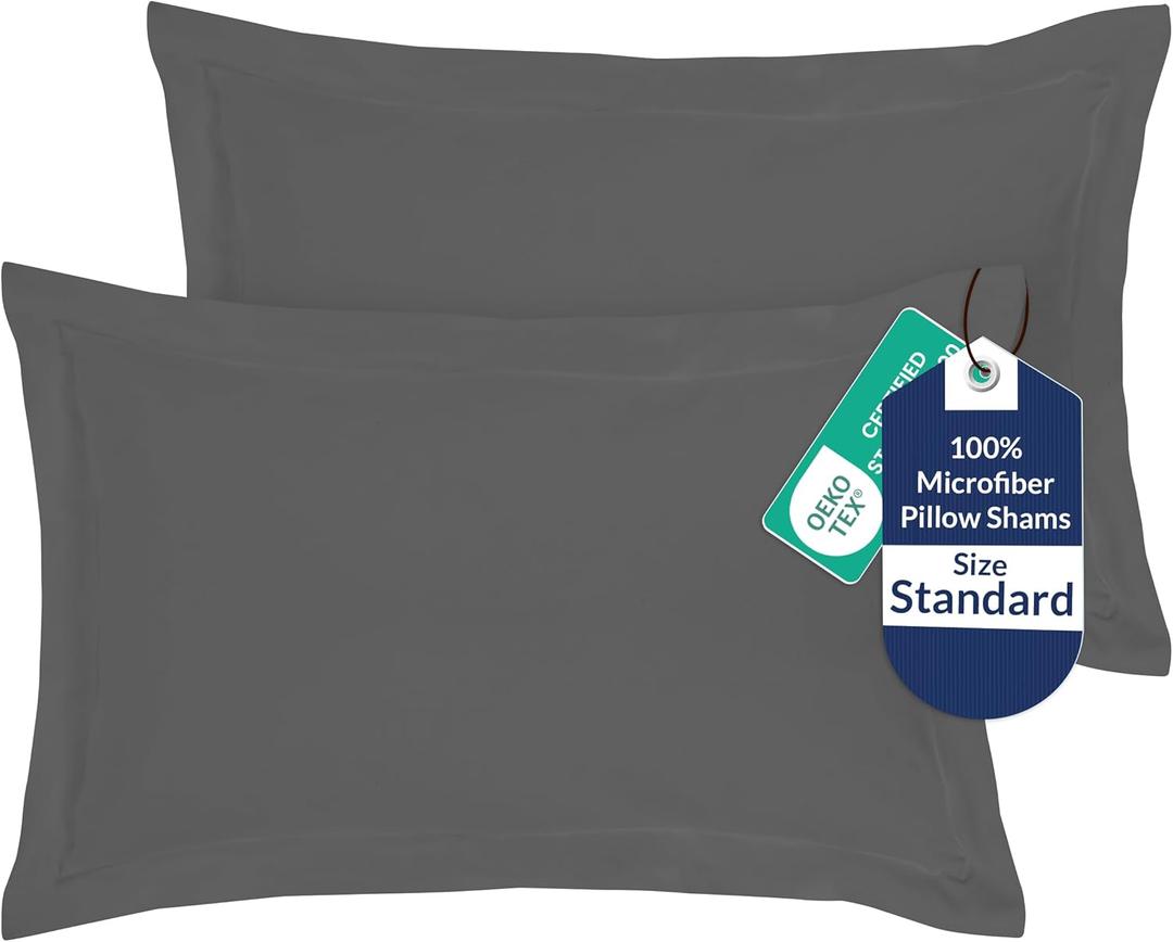 Royale Linens Pillow Shams 2 Pack Standard Size 20x26 Inch- Brushed 1800 Microfiber - Bed Pillow Shams, Wrinkle Resistant Super Soft and Cozy- Back Overlap Closure - Oxford Pillowcase (Standard, Grey)
