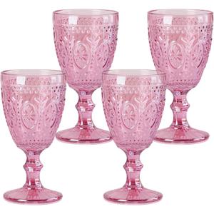 abrwyy PinkGlasses set of 4, Pink Goblets, Vintage Drinking Glassware, Colored Glassware Set for Party, Home Wedding, Baby Shower