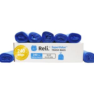 Reli. SuperValue 16-25 Gallon Recycling Bags | 240 Count Bulk | Blue Trash Bags | Commercial Can Liners
