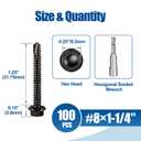 ANCHOREASE #8×1″ Sheet Metal Screws 100Pcs, 410 Stainless Steel Black Self Drilling Screws, Hex Washer Head Fast Self Tapping Screws
