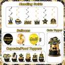 68Pcs Happy Retirement Party Decorations for Men and Women, Black Gold Retirement Party Decorations, Happy Banner, Backdrop, Hanging Swirls, Sash, Balloons, Cake &Food Toppers