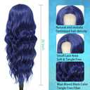 HMHIFI Blue Mixed Black Wigs for Women Long Wavy Blue Wig Natural Middle Part Synthetic Curly Hair Heat Resistant Fiber Hair Replacement Wigs for Daily Party