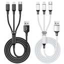 Multi USB Charging Cable 3A, 3 in 1 Fast Charger Cord Connector with Dual Phone/Type C/Micro USB Port Adapter, Compatible with Tablets iPhone 14 13 12 Pro 8 7 Samsung Galaxy (4FT/2Pack Charging Only)