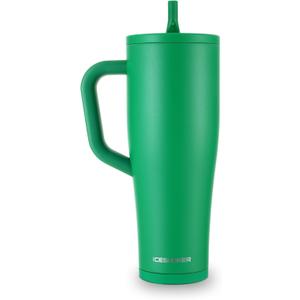 Ice Shaker 40 oz Tumbler with Handle and Straw | 40oz Green | Cold for 30+ Hours | 2-in-1 Tumbler Shaker Bottle | Odor-Free 40 ounce Bottle for Water, Protein Shakes, Smoothies, Cocktails