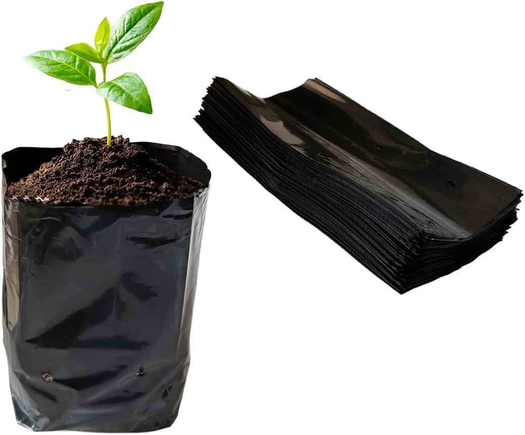 gardtree 8 x 10 100PCS Thicken Plastic Plant Nursery Bags Nursery Grow Bags for Fruit Trees,PE Seedling Pots Seed Starter Pouch Ideal for Flower, Starting Saplings, Plant Grow Container (Black)