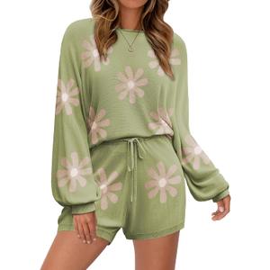 Ekouaer Knit Pajamas Set for Women Lounge Wear Sets Long Sleeve Sweatsuit Matching 2 Piece Outfits Casual Sweater Sets S-XXL (Medium, Floral Green)