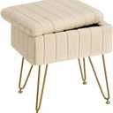 Greenstell Vanity Stool Chair Faux Fur with Storage, 15.7"L x 11.8"W x 19.4"H Soft Ottoman 4 Metal Legs with Anti-Slip Feet, Furry Padded Seat, Modern Multifunctional Chairs for Makeup, Bedroom,Camel