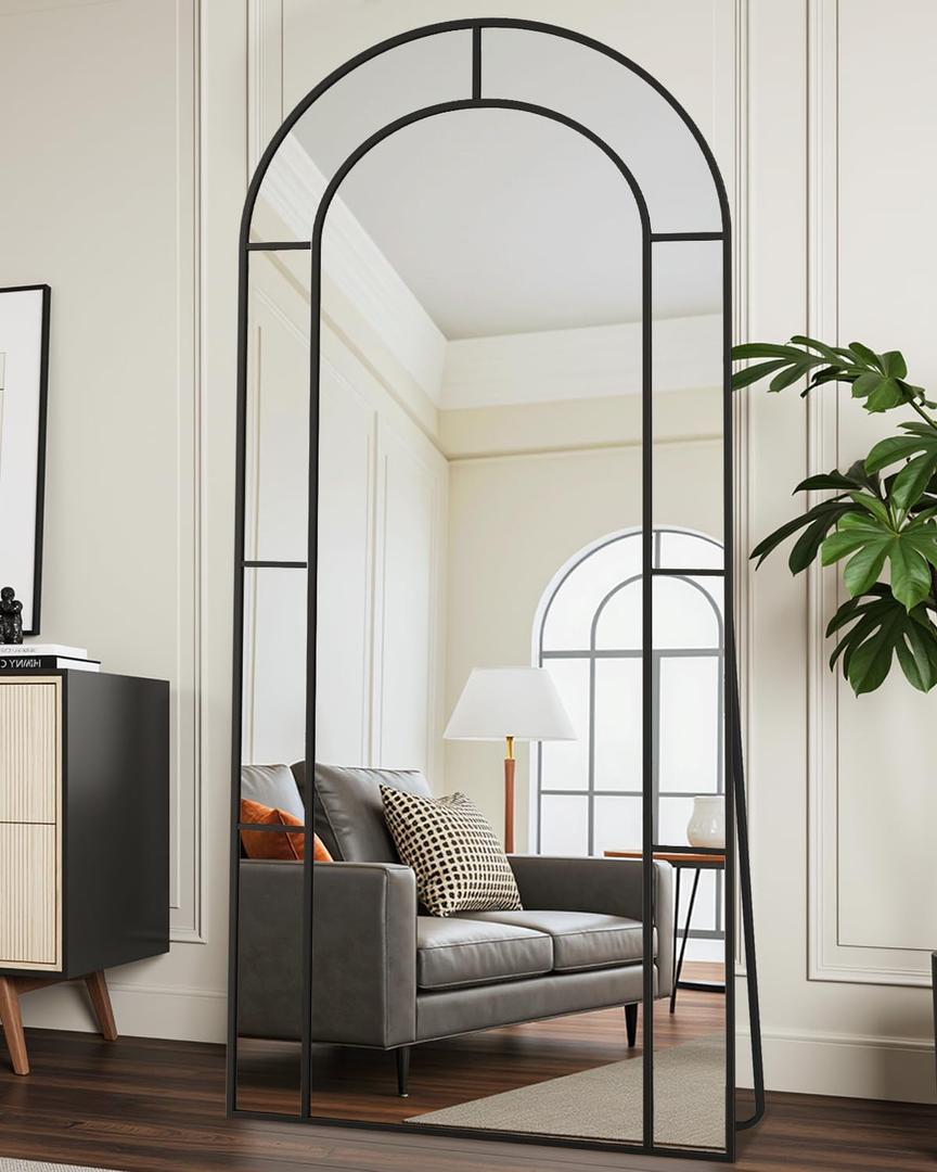 Antok 58" x 21" Full Length Mirror, Floor Mirror Arched Window Decorative Mirror, Metal Framed Decor Farmhouse Floor Mirrors Art Pane Mirrors Wall Decor for Bedroom, Living Room, Entryway Black