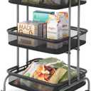 Whitmor Storage Cart Metal 3 Tier Rolling Cart with Wheels, Utility Cart for Bathroom, Bedroom, Bitchen, Laundry Room, Black