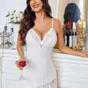 Avidlove Night Gowns for Women Babydoll Lingerie Dress Lace Trim Sleepwear Chemise Nightgowns Side Split Nighty (White, XXL)