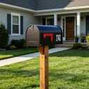 AZUNO Mailboxes for Outside, Black Metal Post Mount Mailbox with Red Flag & Address Numbers, Medium Capacity Mailbox for House,Galvanized Steel,19 * 8.9 * 7.1 inches