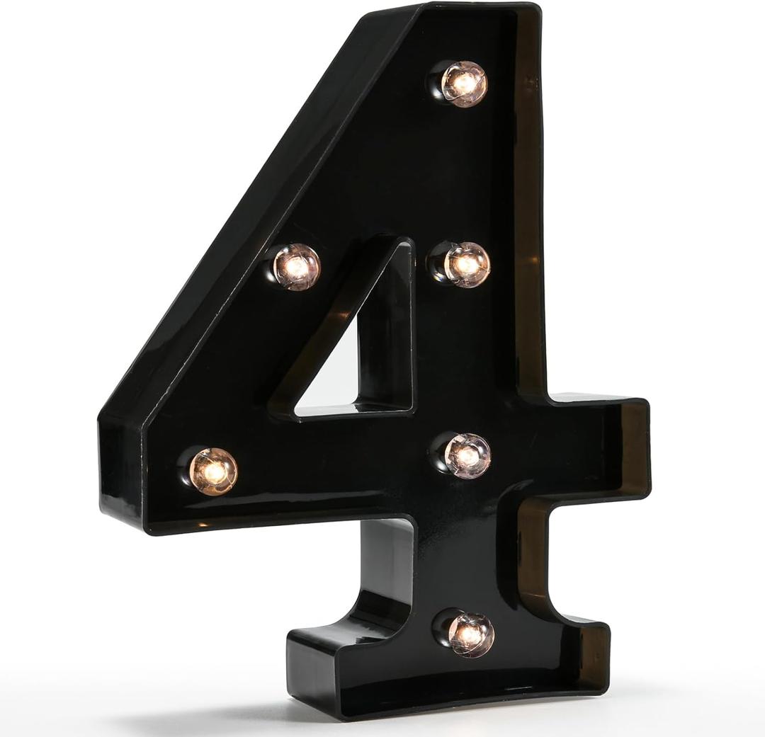 Light Up Black Alphabet Marquee Number Sign LED Marquee Number Lights Sign for Night Light Home Bar Christmas Lamp Birthday Party Wedding Decoration 4