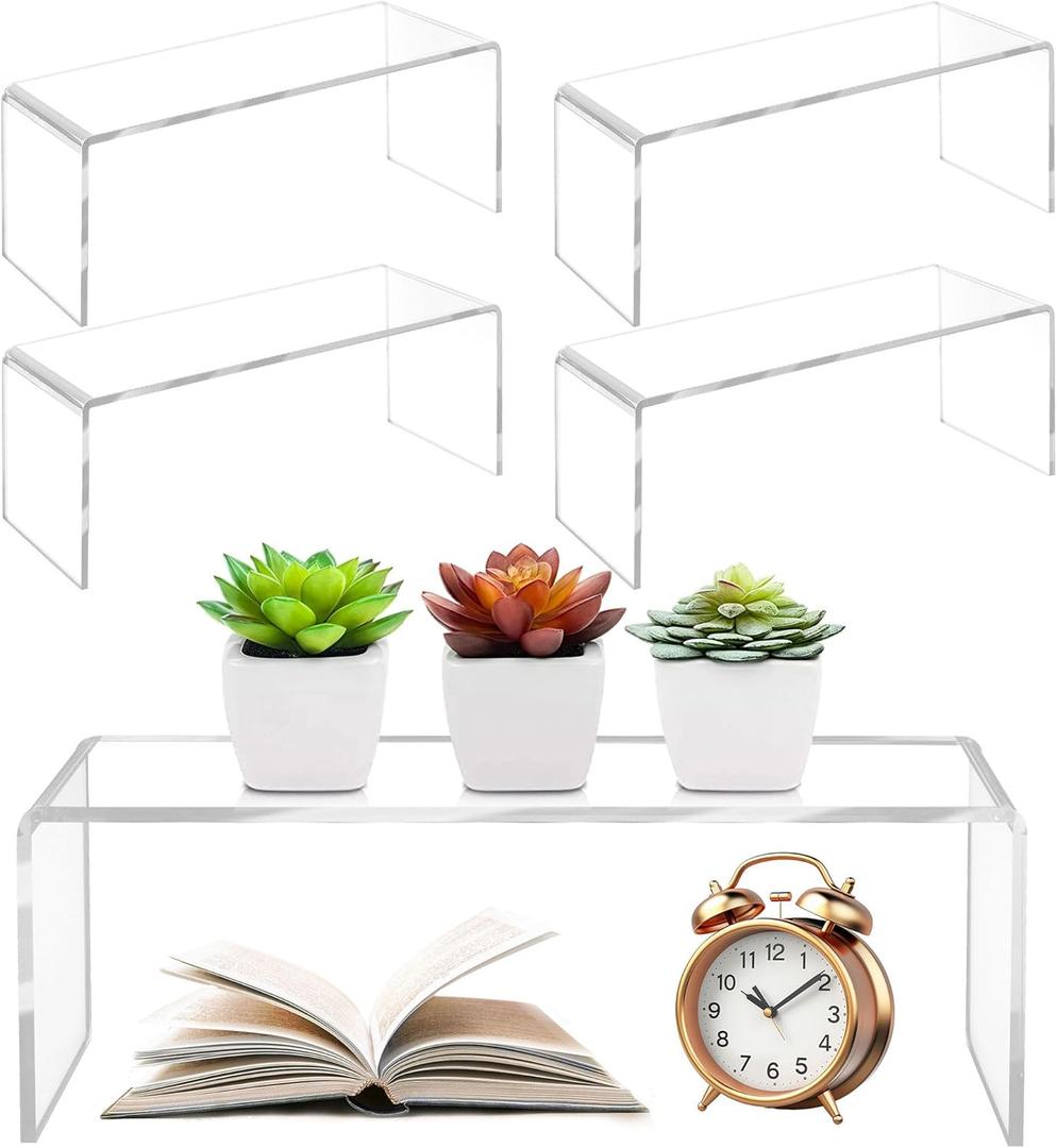 4 Pcs Large Clear Acrylic Risers, 13''x 4.5''x 6'' Thickened Rectangular Cupcake Holder Perfume Organizer Stand, Large Shelf Risers Desktop Display Stand for Cupcake,Collectibles,Organize,Decor