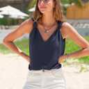 EXLURA Womens Summer Tank Top Business Casual V Neck Knotted Sleeveless Blouses Fashion Trendy Dressy Work Shirt Outfits 2026 (Blue), M