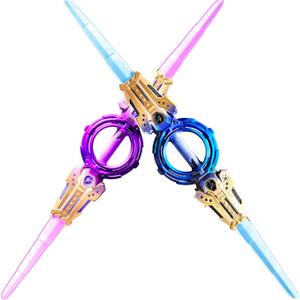 2 pcs Rotating Lightsaber Toy Set, 43 inches Long, with hit-Sensitive Sound Effects,Perfect for Rave Parties, Role-Playing, and Shows (Purple and Blue Dual Packs)