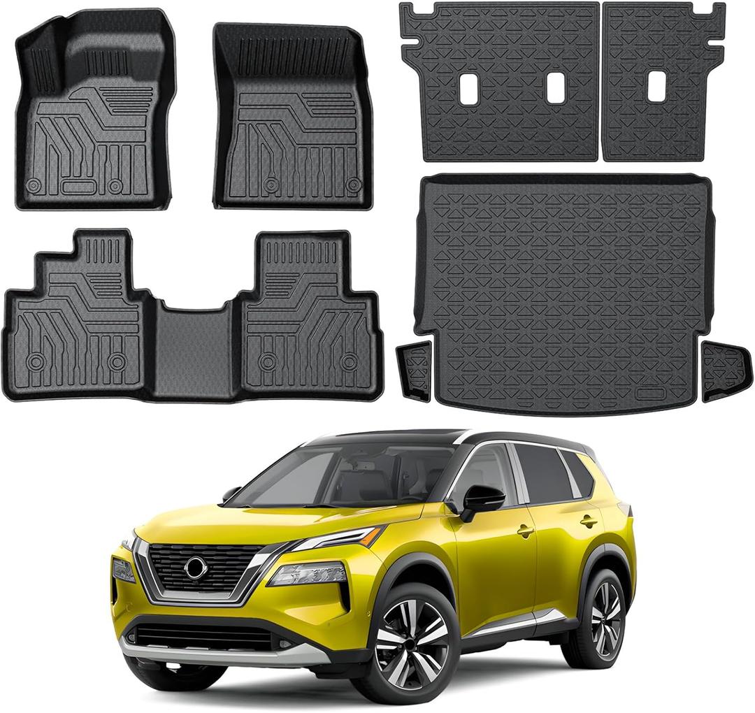 KUST Floor Mats Cargo Mat Set for Nissan Rogue 2021-2025 (Not for Sport), All Weather Trunk Mat Backrest Mat Rear Cargo Liner for Rogue Accessories Rubber High Edge