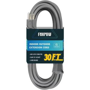 Indoor Outdoor Extension Cord 30 FT Waterproof, 16/3 Gauge Heavy Duty Gray Extension Cords, 13A 1625W SJTW Extension Cord with 3 Prong Grounded Plug, Great for Tools, Lights, UL Listed 