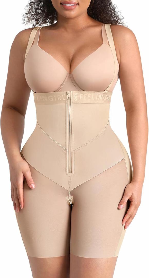 FeelinGirl Strapless Shapewear for Women Tummy Control Plus Size Butt Lifting Panties Postpartum Body Shaper (X-Small, Beige)