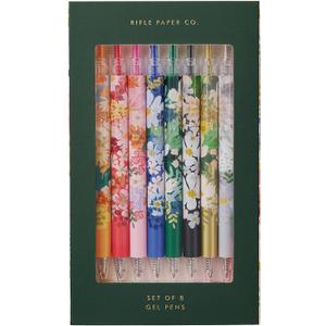RIFLE PAPER CO. Margaux Gel Pen Set of 8 - Boxed Set of 8 Different Colored Retractable Gel Pens, 0.5mm Rollerball Tip, 5.5" L, Perfect for Stylizing Note Taking and Writing
