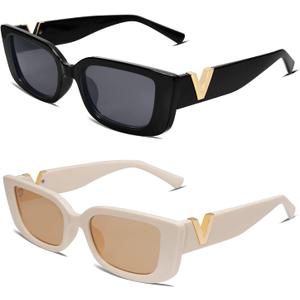 Allarallvr Rectangle Sunglasses for Women 90s Retro Trendy Y2K Classical Vintage Square Shades AR82037 (B1 Black+beige)