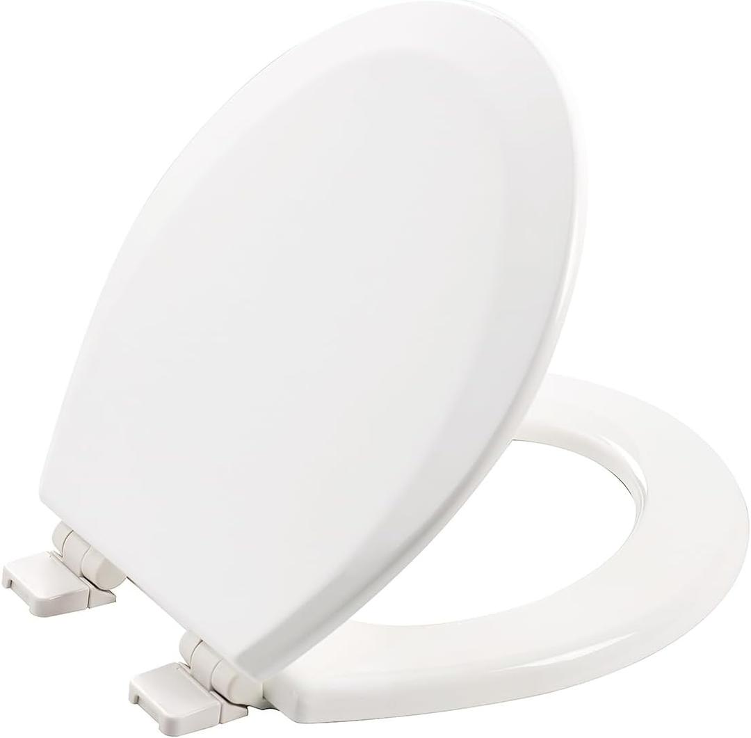 Wood Toilet Seat, Slow Close, High Gloss Finish, Premium Moulded Wood, White, PIKLiDS (Round)