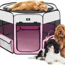 X-ZONE PET Dog Playpen Portable Pet Play Pens for Puppies, Cat, Rabbit, Chicks, Foldable Exercise Play Tent Kennel Crate, Indoor/Outdoor Travel Camping Pink Large
