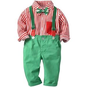 Fairy Baby Toddler Baby Boys Christmas Gentleman Outfit Bow Tie Shirt+ Suspender Pant Clothes Sets Infant Tuxedo Suit 120