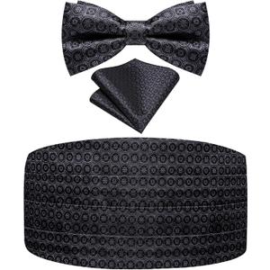Cumberbund and Bow Tie Set Paisley Floral Mens Silk Pretied Bowtie Cummerbund Pocket Square Tuxedo Accessories