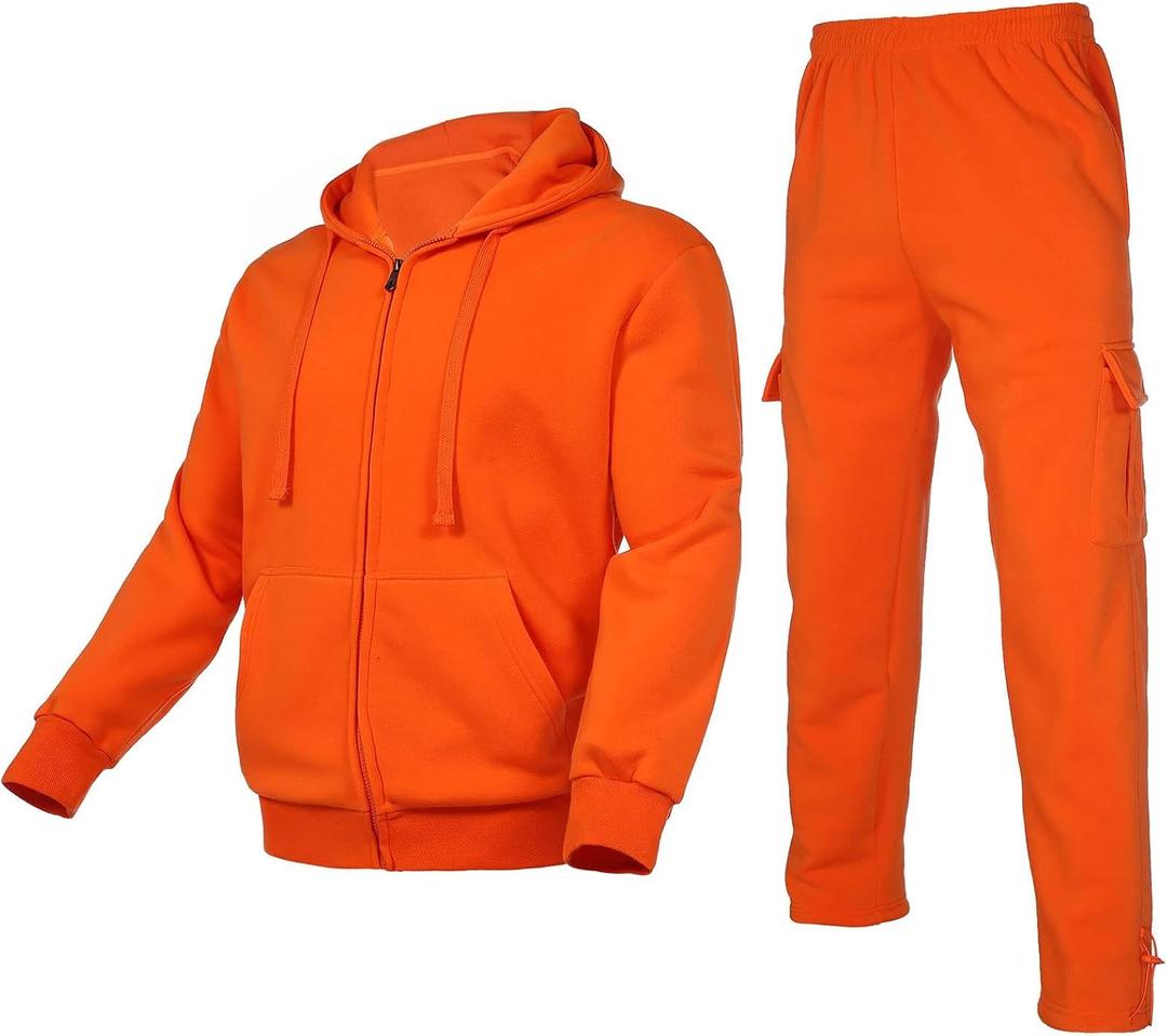 Men's Tracksuit Sets Outfit Activewear Full Zip Fleece Hoodie Jacket Cargo Sweatpant 2 Piece Casual Sweatsuit