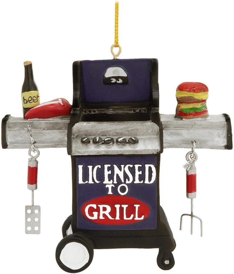 Christmas Holiday "Licensed to Grill" Outdoor Grill Figurine Ornament - 3.5" x 3" x 1.5"