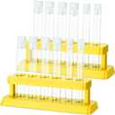 Copkim 2 Sets Test Tubes with Rack Clear Plastic Test with Caps and 6 Holes Holder Rack Nurse Party Decorations Shot Tubes for Scientific Experiments Party Favors Candy (Yellow, Removable)
