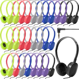 Kanayu 30 Pack Wired Headphones, Adjustable On Ear Headphones, Kids Headphones with Stereo, Children Headphones Earbuds for Kids, Boys, Girls, Schools, Laptop, Travel, Plane, Tablet (Bright Colors)
